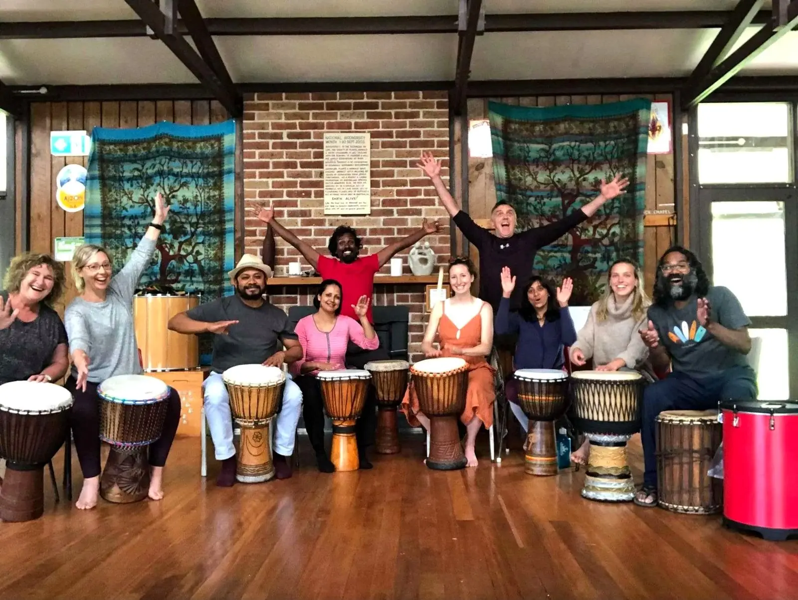 A drumming circle in session