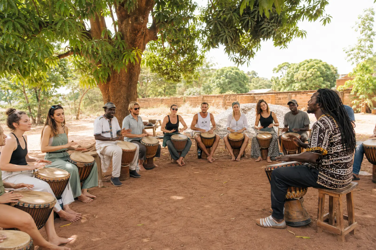 Outdoor drum class in Guinea